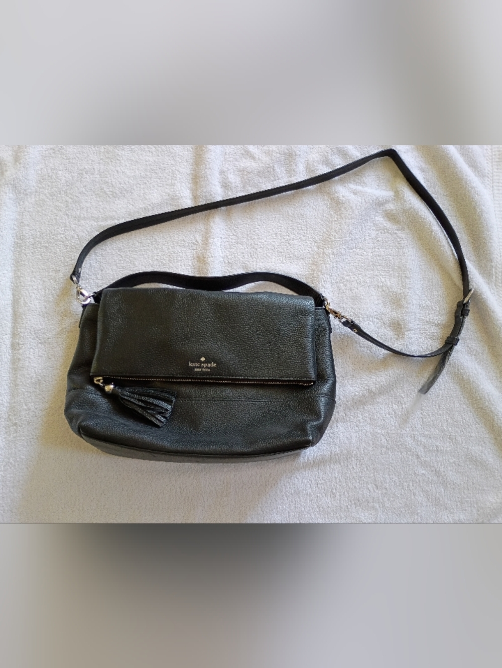 Kate Spade Medium Black Leather Crossbody Bag with Tassel